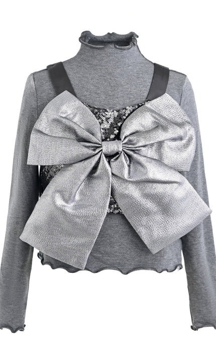 kids atelier tulleen Gray Melina Bow Ruffle Set