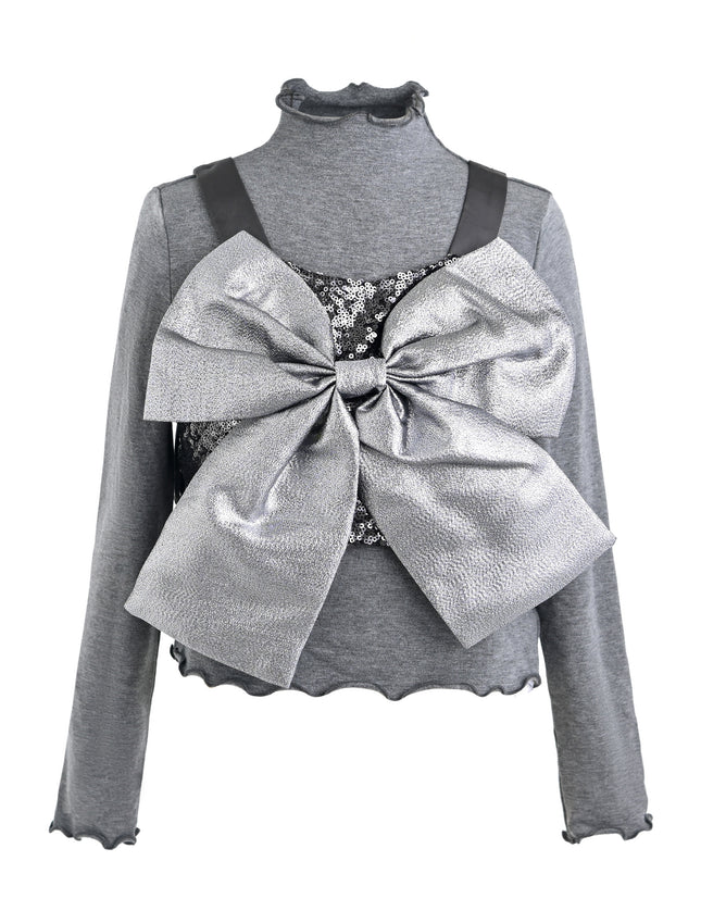 kids atelier tulleen Gray Melina Bow Ruffle Set