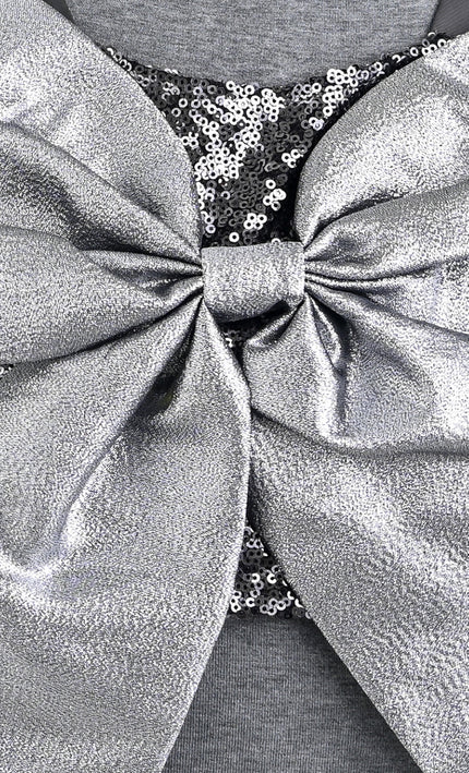 kids atelier tulleen Gray Melina Bow Ruffle Set