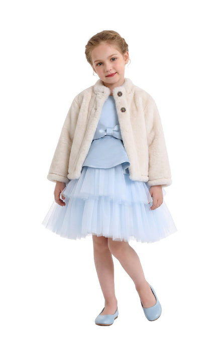 kids atelier tulleen Ivory Faux Fur Plush Jacket