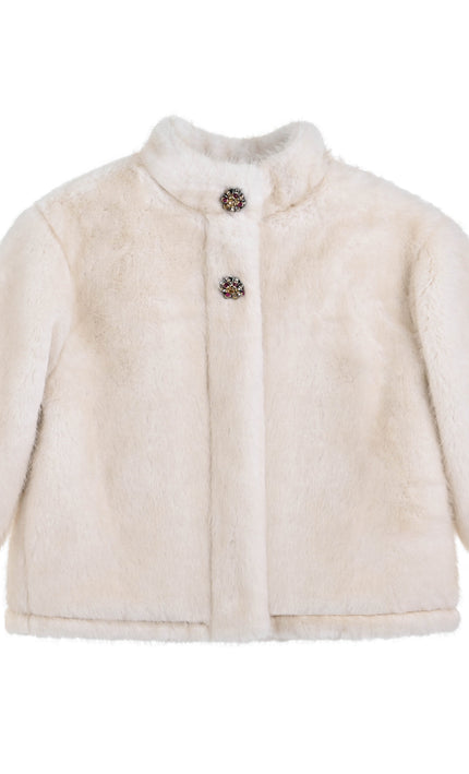 kids atelier tulleen Ivory Faux Fur Plush Jacket