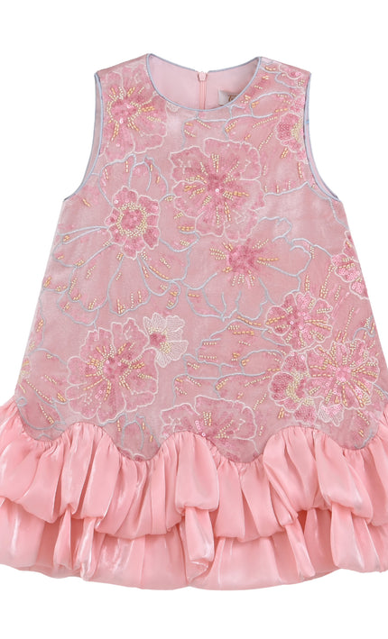 kids atelier tulleen Pink Velmora Embroidered Satin Dress