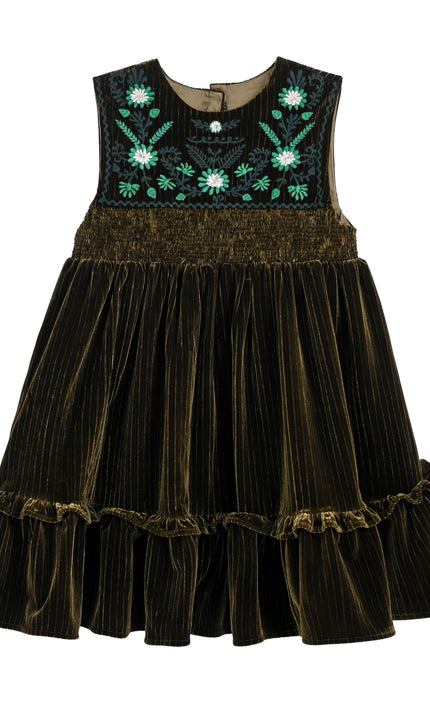 kids atelier tulleen Green Damaris Velvet Embroidered Dress