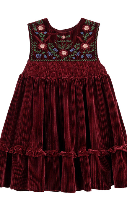 kids atelier tulleen Red Damaris Velvet Embroidered Dress