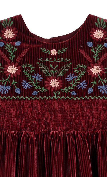 kids atelier tulleen Red Damaris Velvet Embroidered Dress