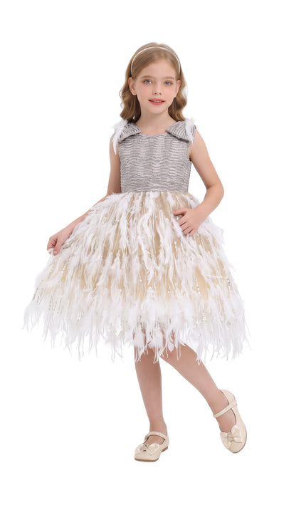 kids atelier tulleen Champagne Gracielle Feather Tulle Dress