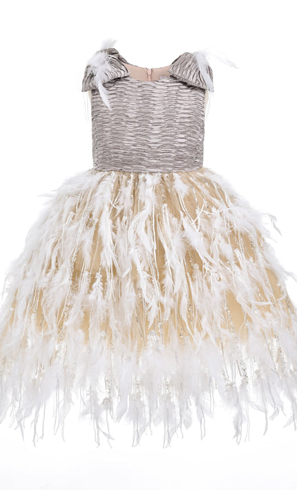 kids atelier tulleen Champagne Gracielle Feather Tulle Dress