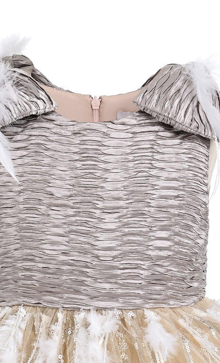 kids atelier tulleen Champagne Gracielle Feather Tulle Dress