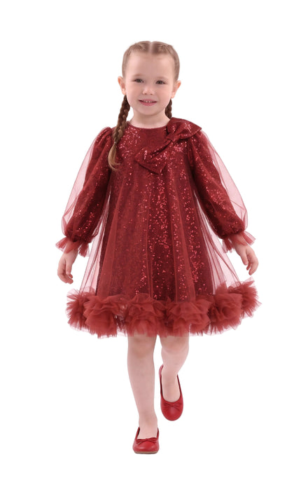 kids atelier tulleen Red Carina Sequin Bow Dress