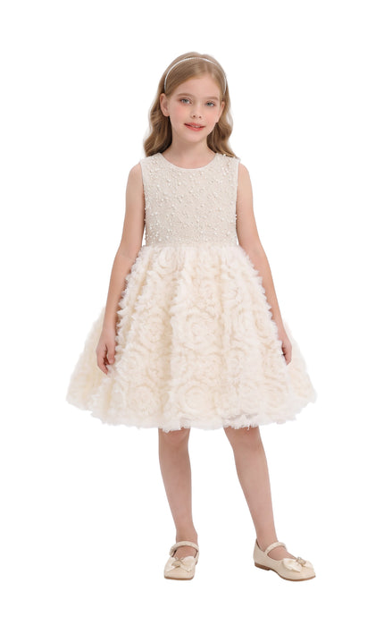 kids atelier tulleen Cream Greta Pearl Dress