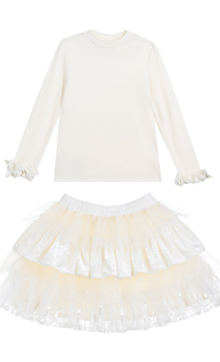 kids atelier tulleen Beige Natasha Ruffle Skirt Set