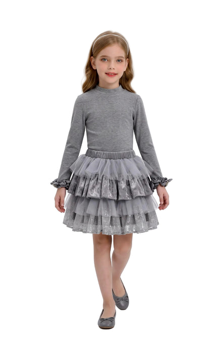 kids atelier tulleen Gray Natasha Ruffle Skirt Set