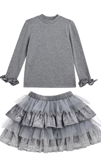 kids atelier tulleen Gray Natasha Ruffle Skirt Set