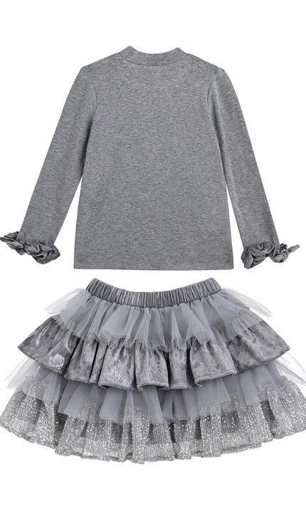 kids atelier tulleen Gray Natasha Ruffle Skirt Set