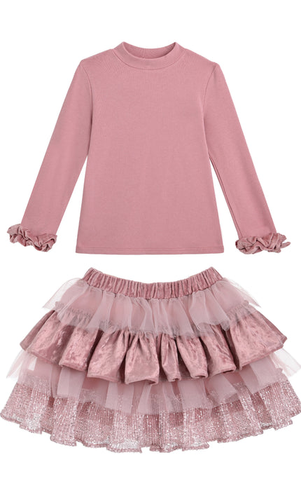 kids atelier tulleen Pink Natasha Ruffle Skirt Set