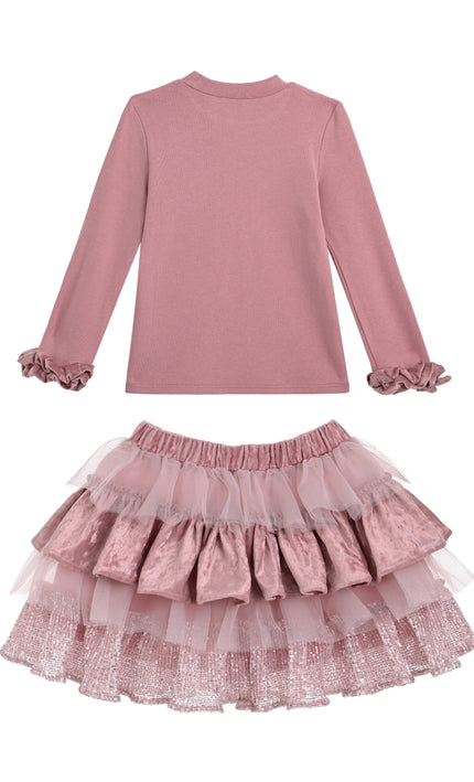 kids atelier tulleen Pink Natasha Ruffle Skirt Set