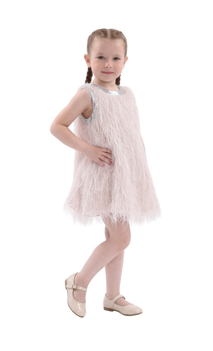 kids atelier tulleen Cream Leonie Feathered A‑Line Dress