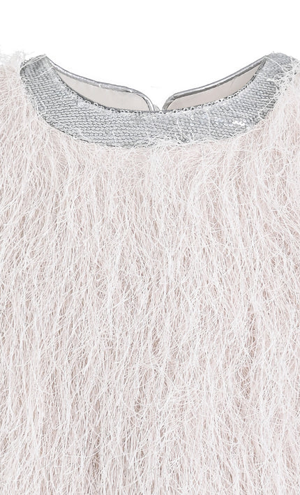 kids atelier tulleen Cream Leonie Feathered A‑Line Dress