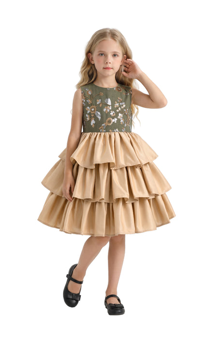 kids atelier tulleen Olive Maren Embroidered Tiered Tulle Dress