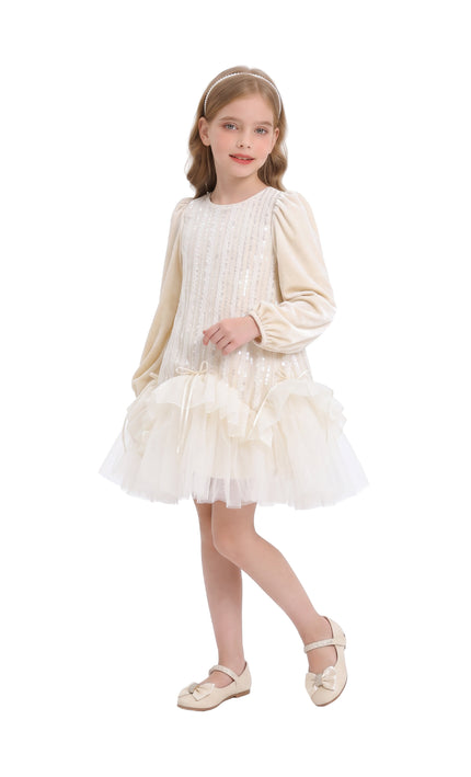 kids atelier tulleen Champagne Romelia Velvet Tulle Dress