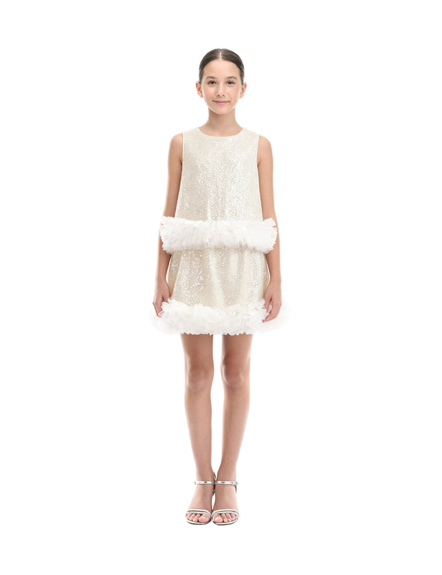 kids atelier tulleen Cream Celeste Sequin Party Outfit