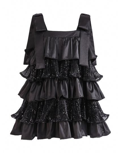 Kids atelier Tulleen Black Bellamy Ruffle Sequin Dress