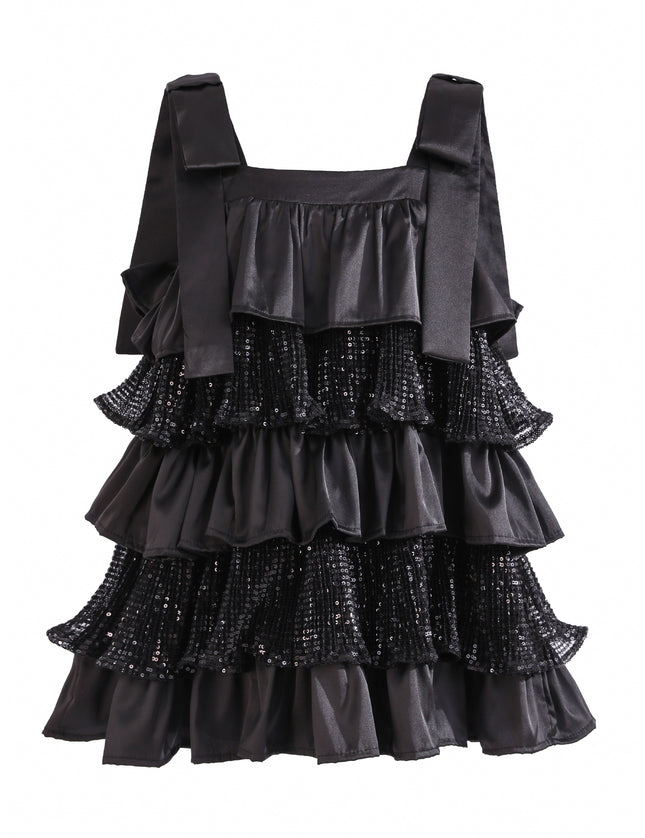 Kids atelier Tulleen Black Bellamy Ruffle Sequin Dress