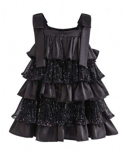 Kids atelier Tulleen Black Bellamy Ruffle Sequin Dress