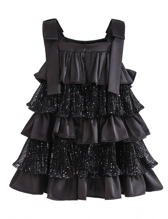 Kids atelier Tulleen Black Bellamy Ruffle Sequin Dress
