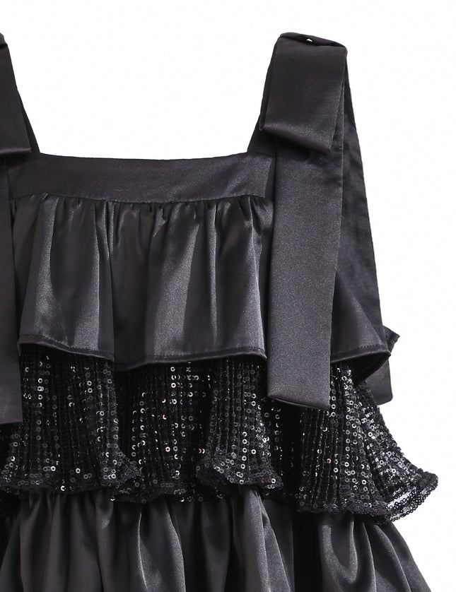 Kids atelier Tulleen Black Bellamy Ruffle Sequin Dress