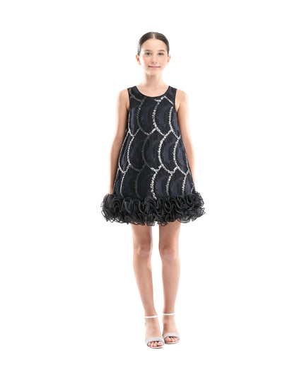 kids atelier tulleen Black Fiora Ruffle Sequin Dress