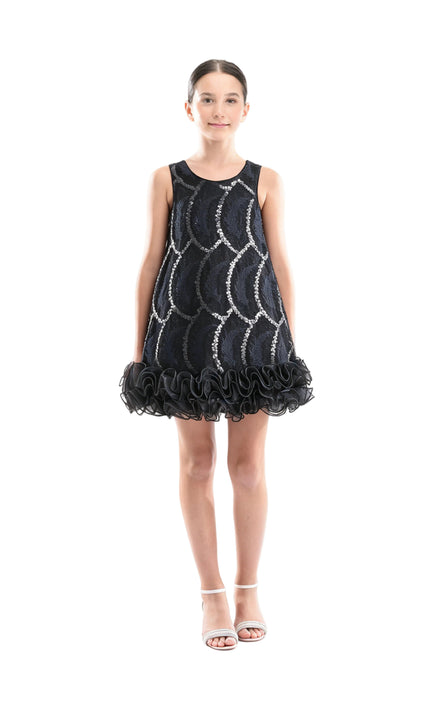 kids atelier tulleen Black Fiora Ruffle Sequin Dress