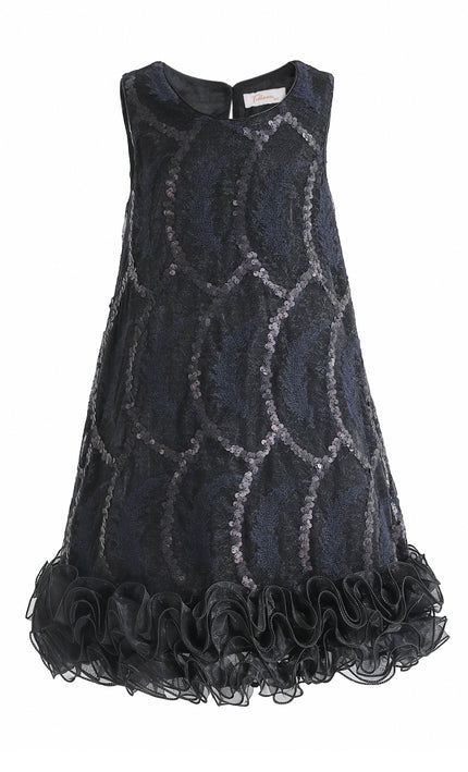 kids atelier tulleen Black Fiora Ruffle Sequin Dress