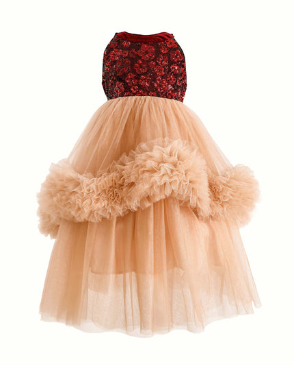 kids atelier tulleen Peach Tulle Pom-Pom Dress
