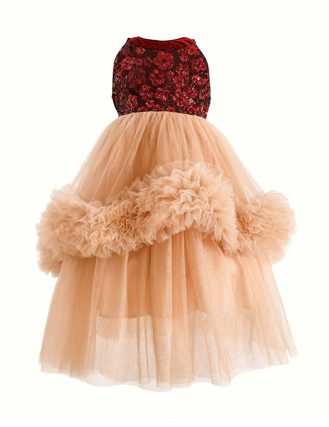 kids atelier tulleen Peach Tulle Pom-Pom Dress
