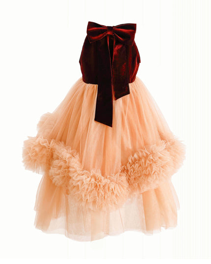 kids atelier tulleen Peach Tulle Pom-Pom Dress