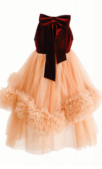 kids atelier tulleen Peach Tulle Pom-Pom Dress