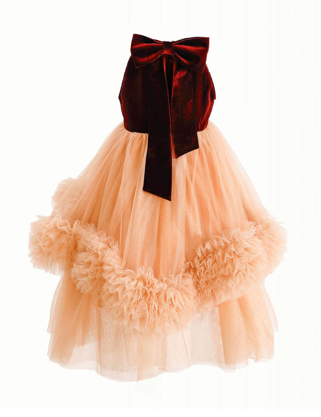 kids atelier tulleen Peach Tulle Pom-Pom Dress