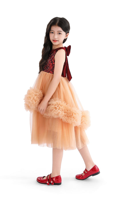 kids atelier tulleen Peach Tulle Pom-Pom Dress