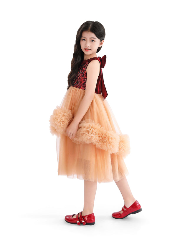 kids atelier tulleen Peach Tulle Pom-Pom Dress