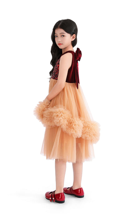 kids atelier tulleen Peach Tulle Pom-Pom Dress