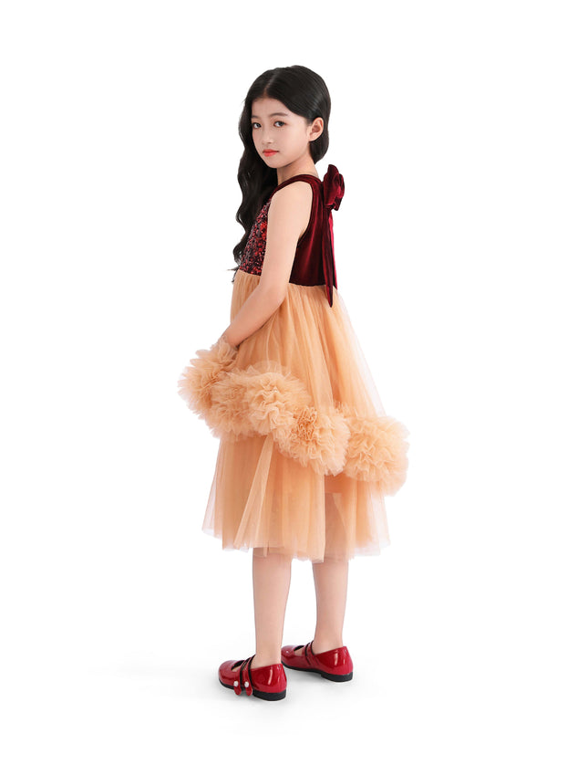 kids atelier tulleen Peach Tulle Pom-Pom Dress