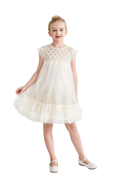 kids atelier tulleen Beige Renoria Lace Sparkle Dress