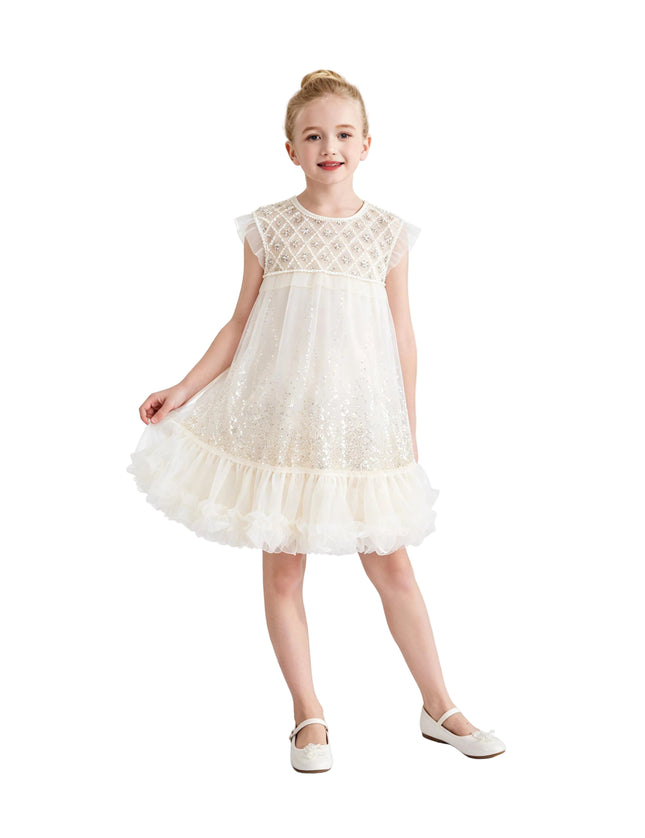kids atelier tulleen Beige Renoria Lace Sparkle Dress