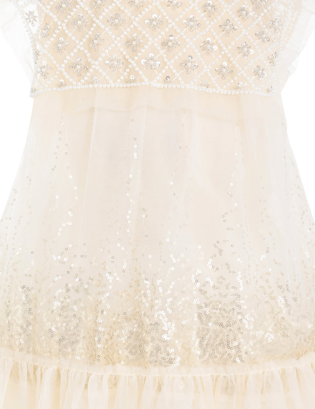 kids atelier tulleen Beige Renoria Lace Sparkle Dress