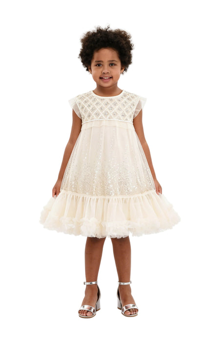 kids atelier tulleen Beige Renoria Lace Sparkle Dress