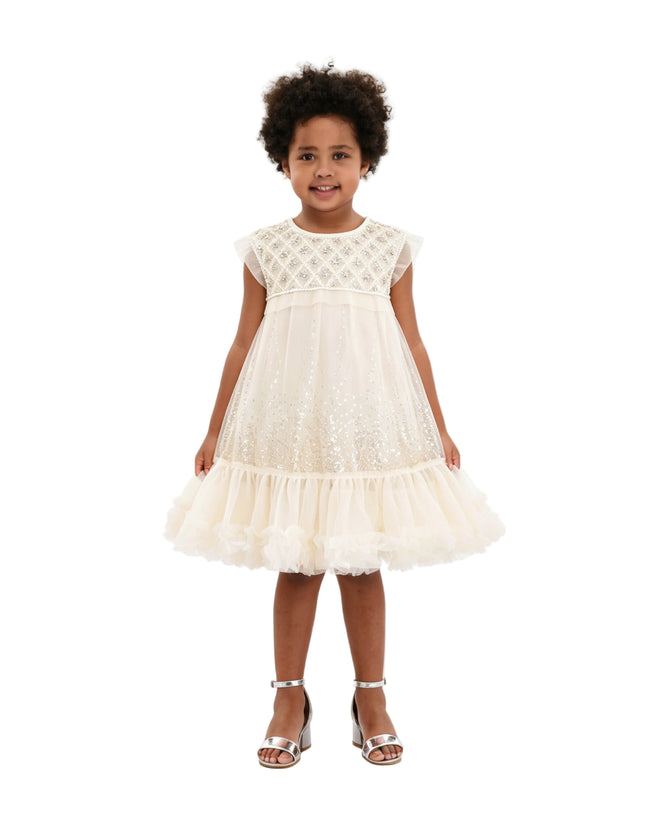 kids atelier tulleen Beige Renoria Lace Sparkle Dress
