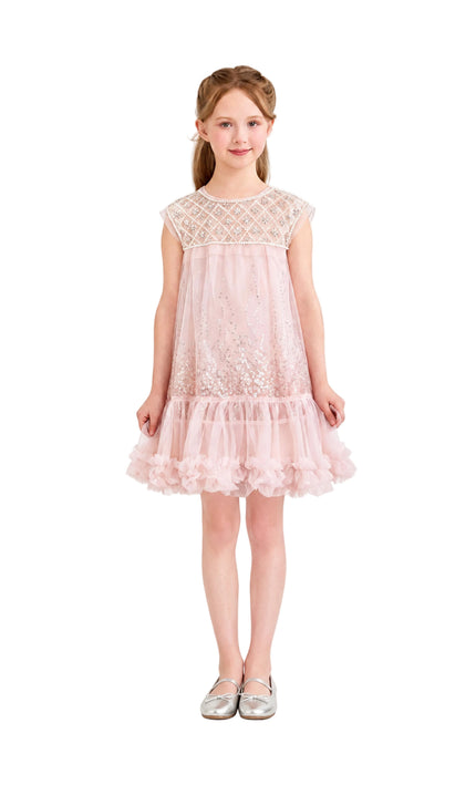 kids atelier tulleen Pink Renoria Lace Sparkle Dress