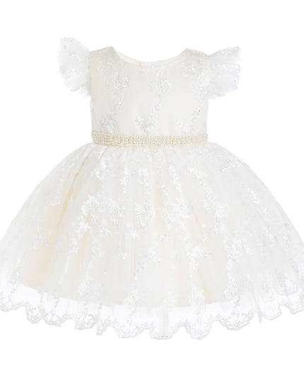 kids atelier tulleen Ivory Anavelle Lace Pearl Dress