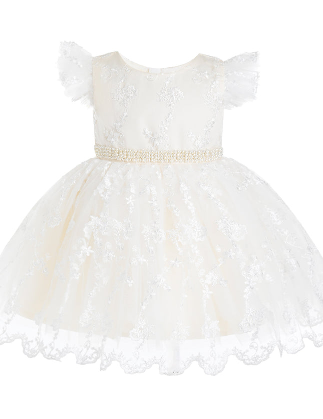 kids atelier tulleen Ivory Anavelle Lace Pearl Dress